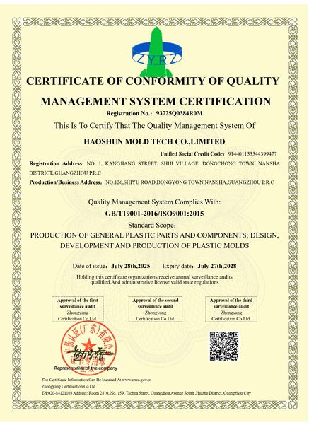 China Haoshun Mold Tech Co., Ltd. certification